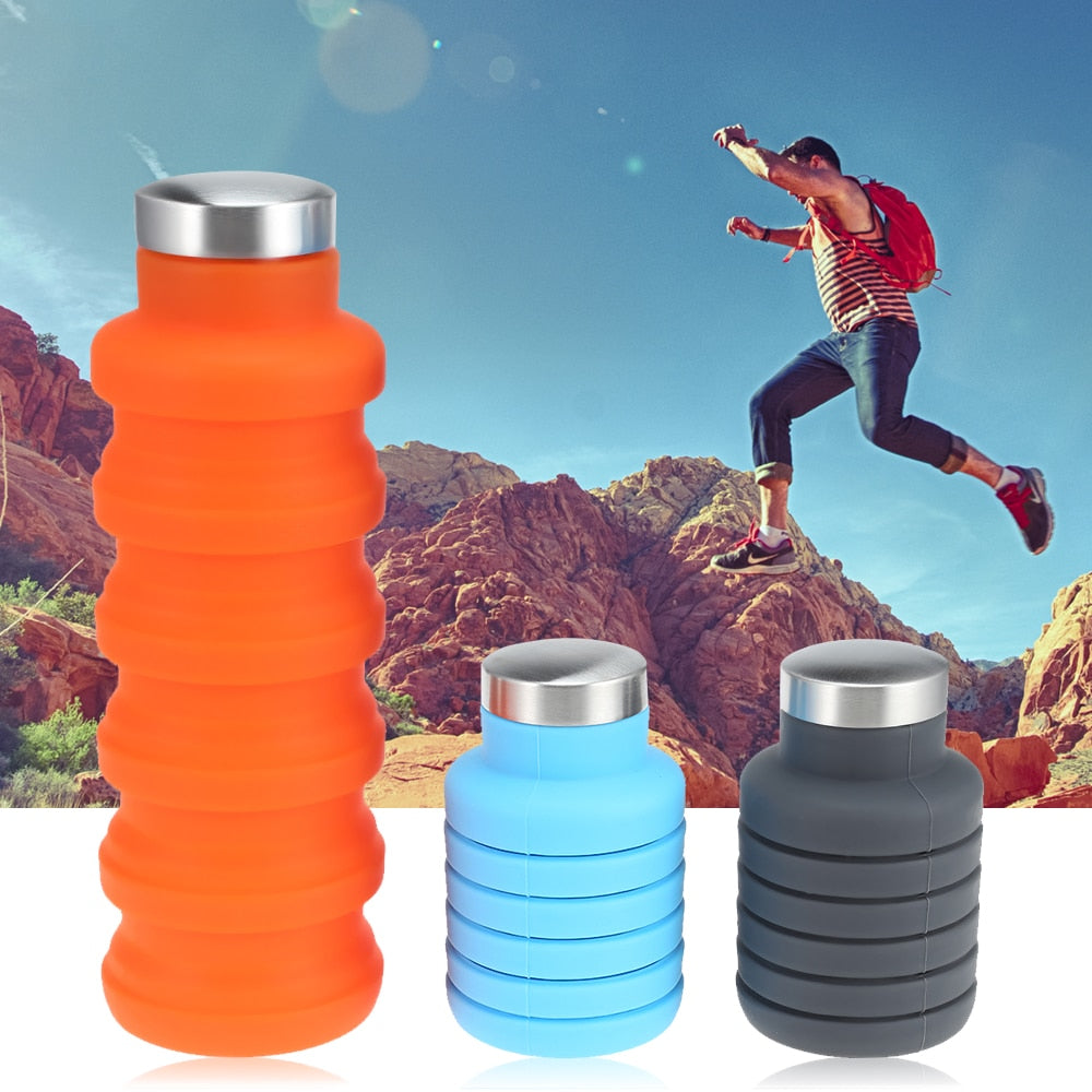 500ML Portable Silicone Water Bottle Retractable Folding