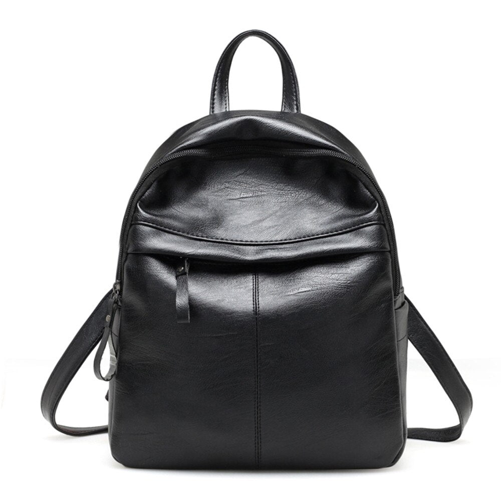 Soft Leather Black Backpack