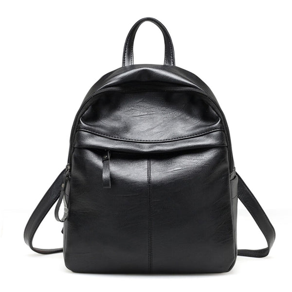 Soft Leather Black Backpack